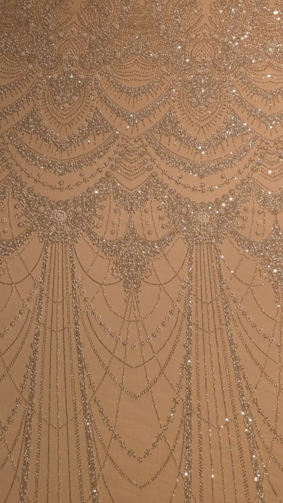 Tul couture champagne cu broderie Art Deco, perle și pietre fațetate